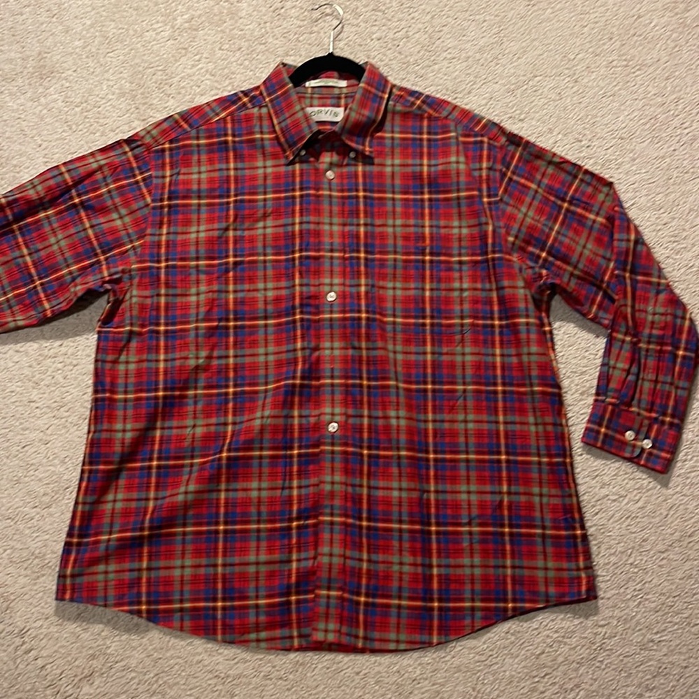 Orvis Men's Red Plaid Long Sleeve Shirt - XXL